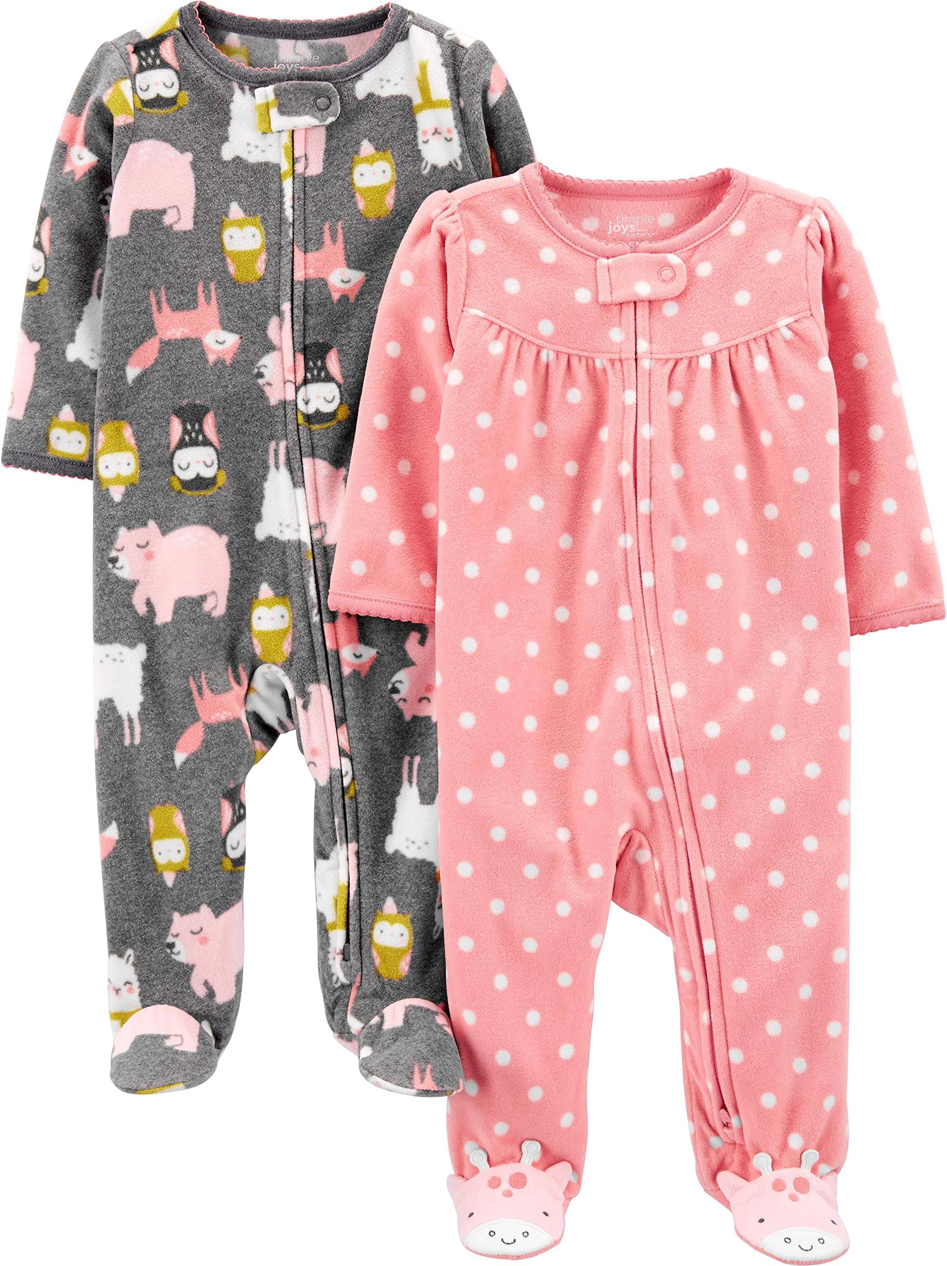 Baby Girls' Fleece Footed Sleep and Play, Pack of 2