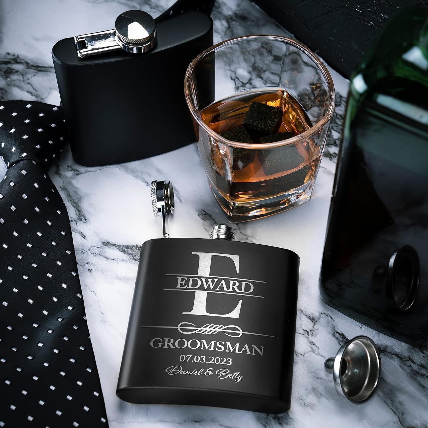 Set of 6, Groomsmen Gifts for Wedding | Personalized Groomsmen Flasks w/Optional Gift Box, Bachelor Party Team, 6 oz. Custom Engraved Hip Flasks for Best Man and Groomsman Proposal #3, Stainless Steel