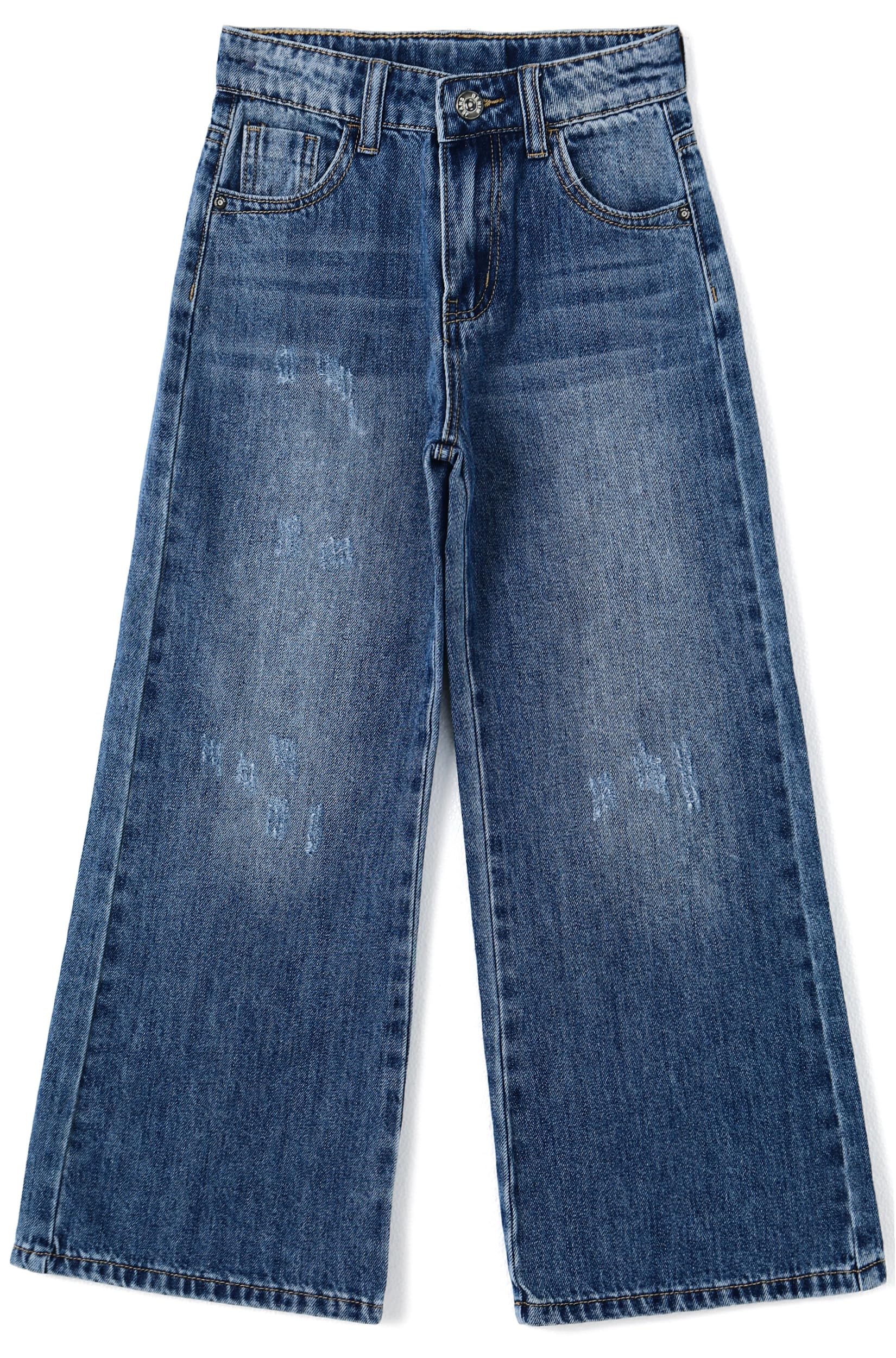 KIDSCOOL SPACE Pantalones Vaqueros niña, Pantalones Vaqueros Mezclilla Moda Ajustados Pierna Ancha Rasgada niños