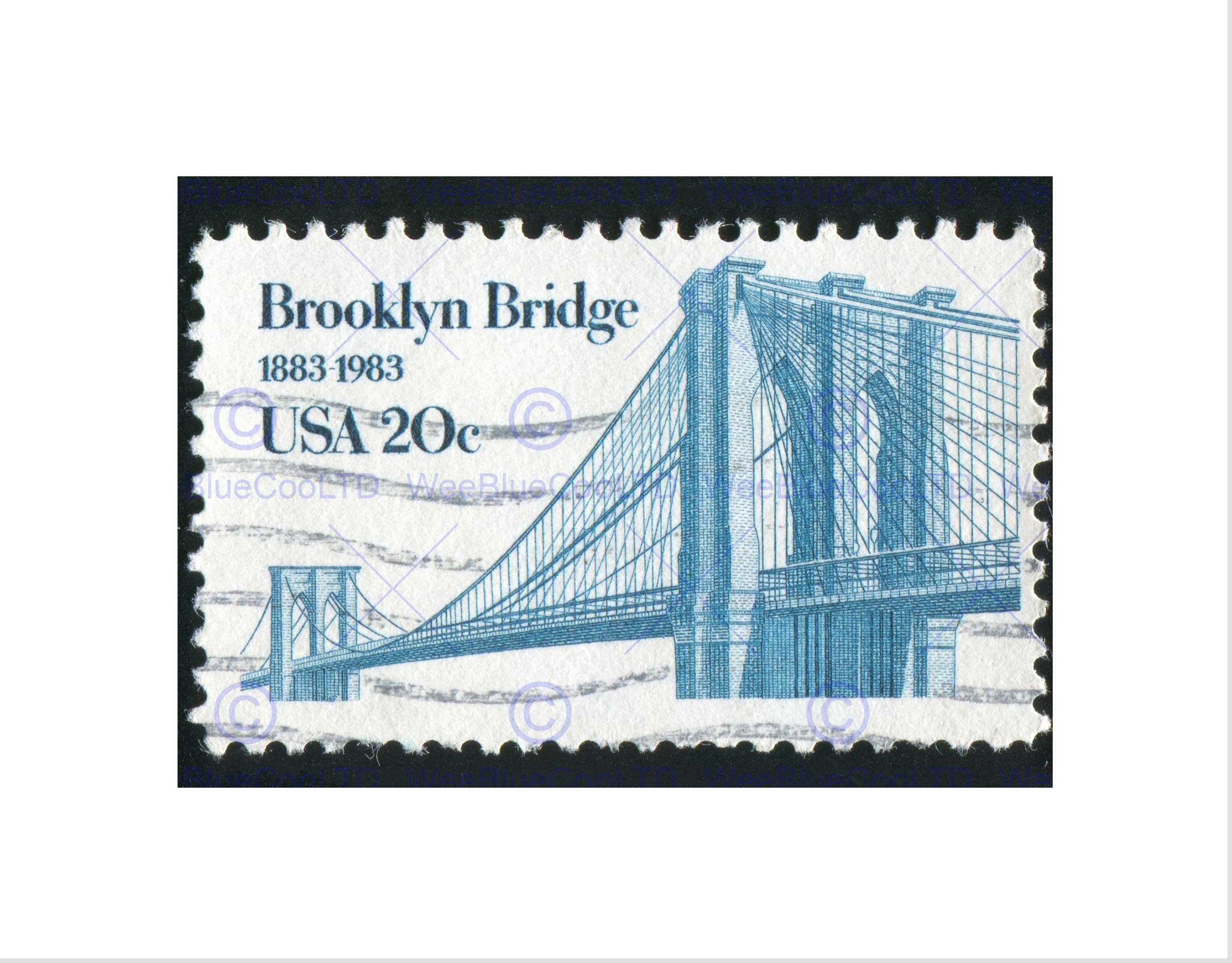 Wee Blue Coo BROOKLYN BRIDGE VINTAGE POSTAGE STAMP BROOKLYN BRIDGE FRAMED ART PRINT B12X9463