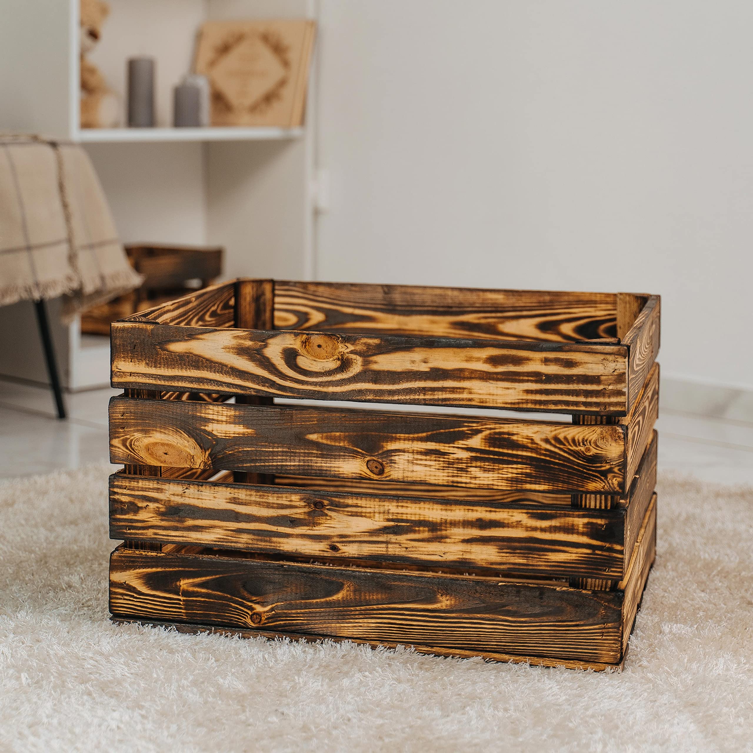 Caisse En Bois Vintage Flammé LAUBLUST - Déco & Rangement Style Industriel | 40x30x25 Cm