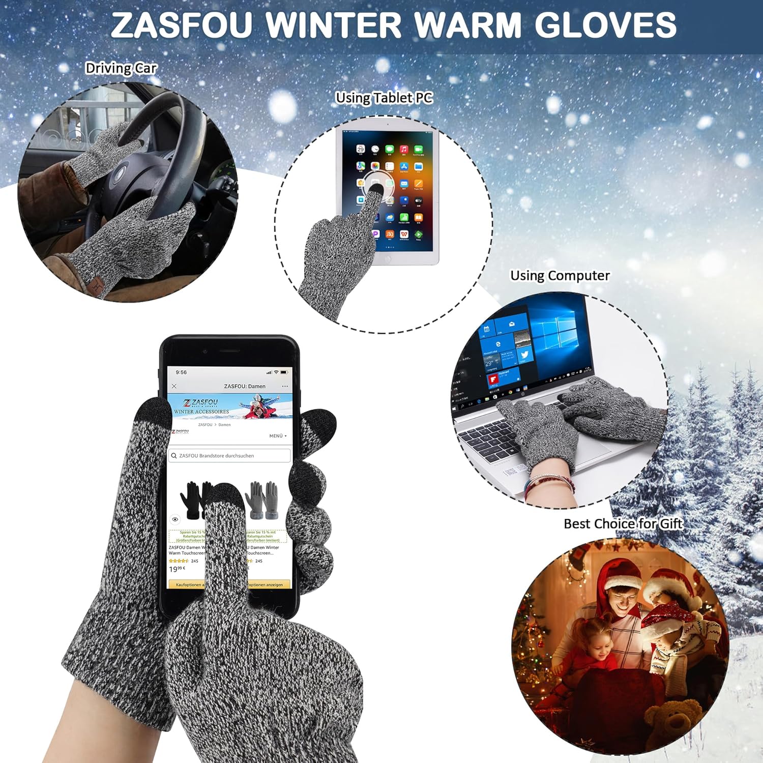 Womens Winter Knit Beanie Hats Touchscreen Gloves Long Scarf Set Warm Skull Caps with Fleece Gifts for Women - Image 4