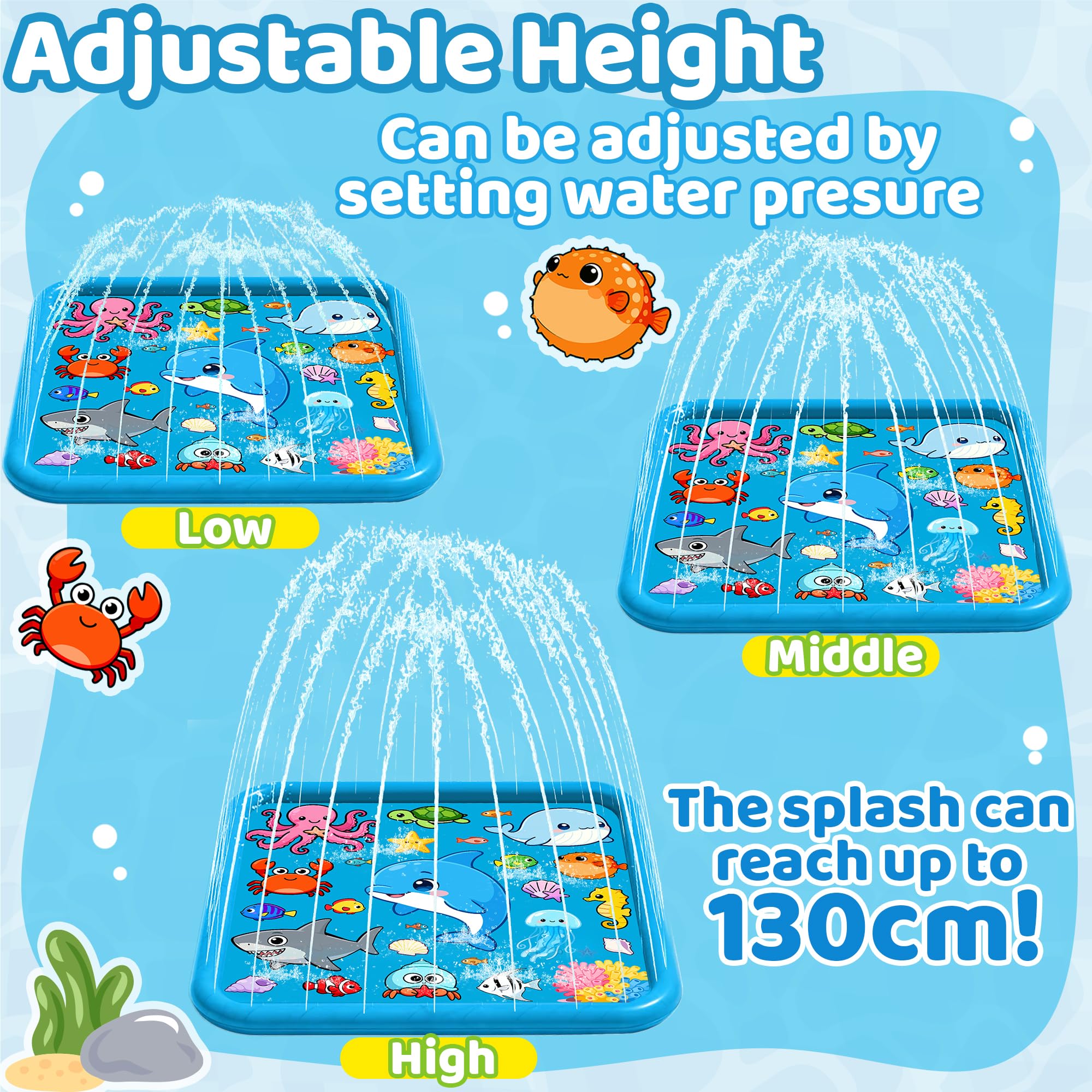 Mata Wodna Sprinkler dla Dzieci, 67"/170 cm Splash Pad Duża Nadmuchiwana Mata do Zabawy, Mata Sprinkler Basen Zraszacz Ogród, Letnie Zabawki Wodne na Plażę dla Chłopców Dziewczynek Zwierząt Domowych