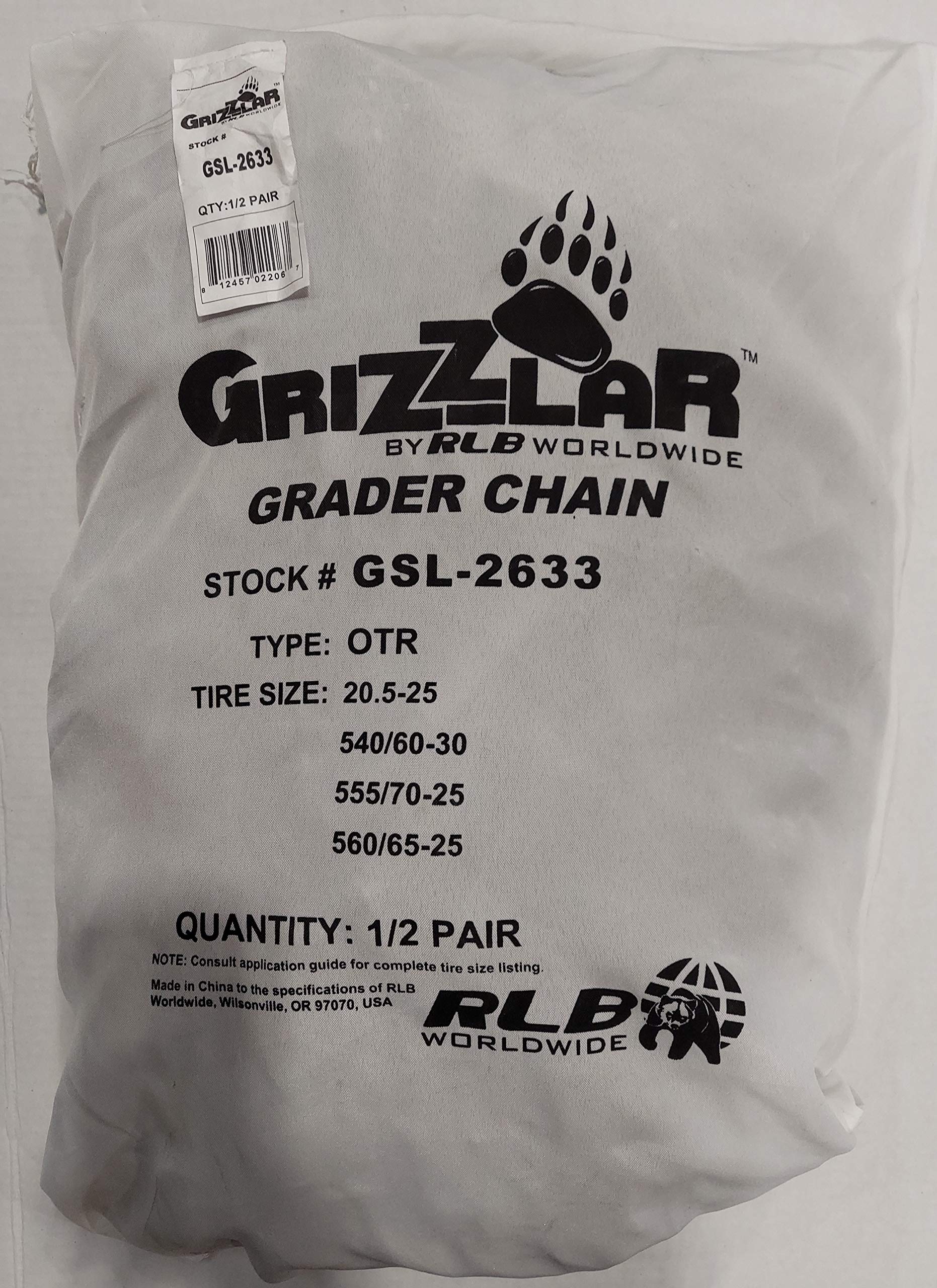 Grizzlar GSL-2633 Grader Scraper and Heavy Equipment Type OTR Ladder Tire Chains 20.5-25 540/60-30