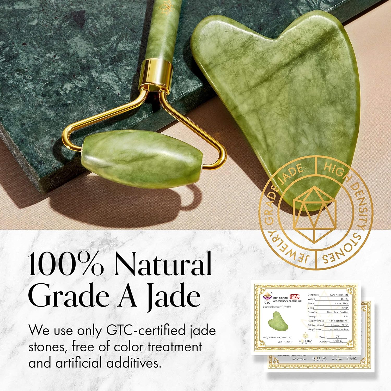 Xiuyan Jade Roller and Gua Sha Set with Shockproof Travel Case - Face Roller Skin Care Tool, Cellika Real Jade Roller for Face, Eyes, Neck & Body - Facial Roller Tutorial & Skincare Plan Included : Beauty & Personal Care
