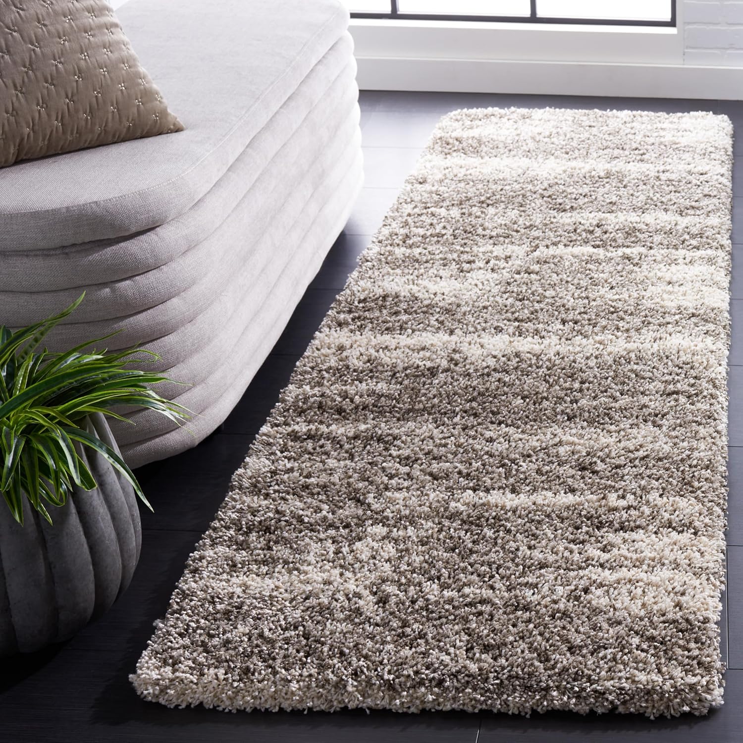 SAFAVIEH Hudson Shag Collection Runner Rug - 2'3" x 8', Ivory & Grey, Modern Abstract Design, Non-Shedding & Easy Care, 2-inch Thick Ideal for High Traffic Areas in Living Room, Bedroom (SGH212B)