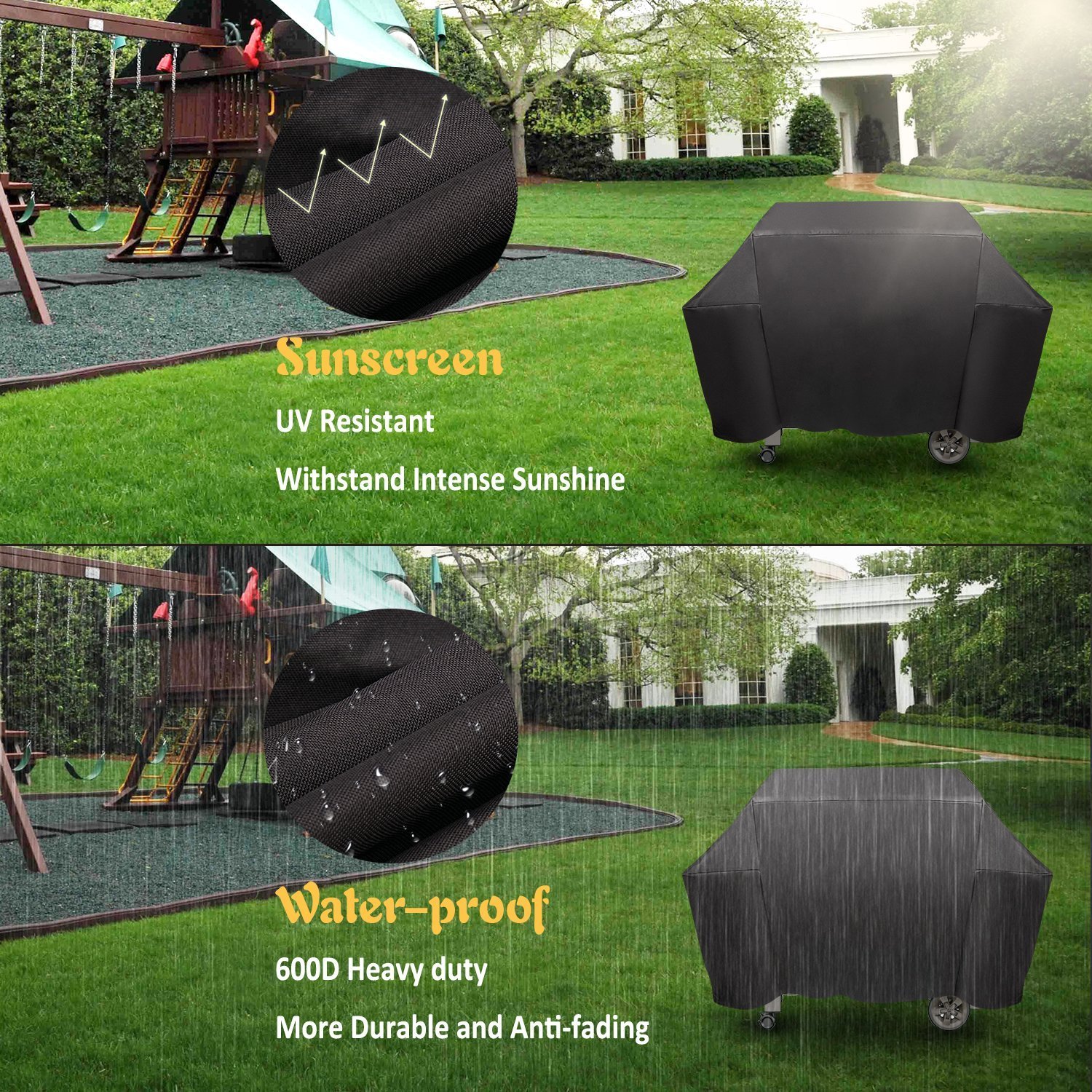 Onlyfire Grillabdeckung Abdeckhaube (für Weber Genesis II & II LX 400), Decken, atmungsaktiv, UV-beständig, wasserdicht | 600D Oxford Grillabdeckung, Wasserdicht, UV-beständig, Ersatz für Weber 7131, 165L x 63B x 113H cm