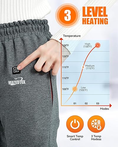 Miniatura 3 de HEATEDTEK Pantalones térmicos para mujer, pantalones térmicos cálidos para mujer, 8 almohadillas térmicas, 3 controles de temperatura (sin batería)