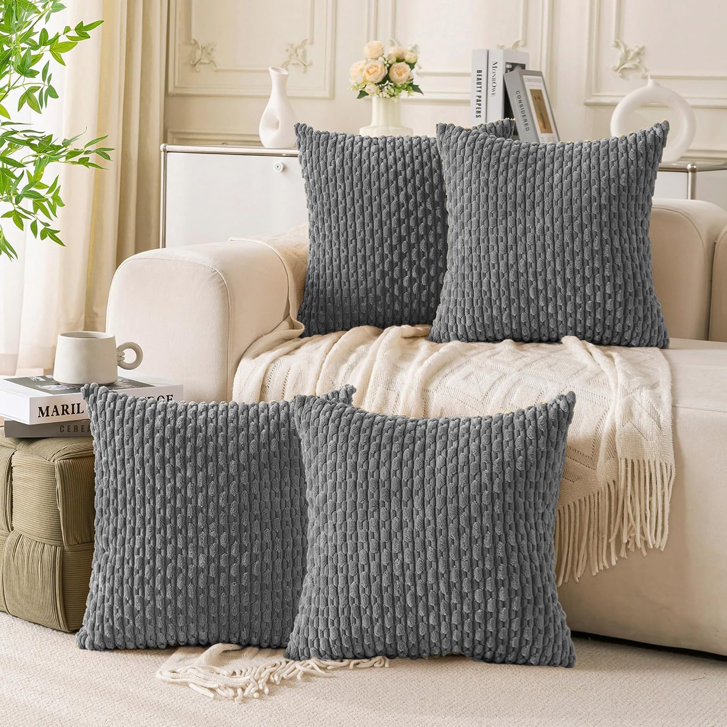 Amazon.com: Cozoomy Set of 4 Dark Grey Decorative Pillow Covers 18x18 ...