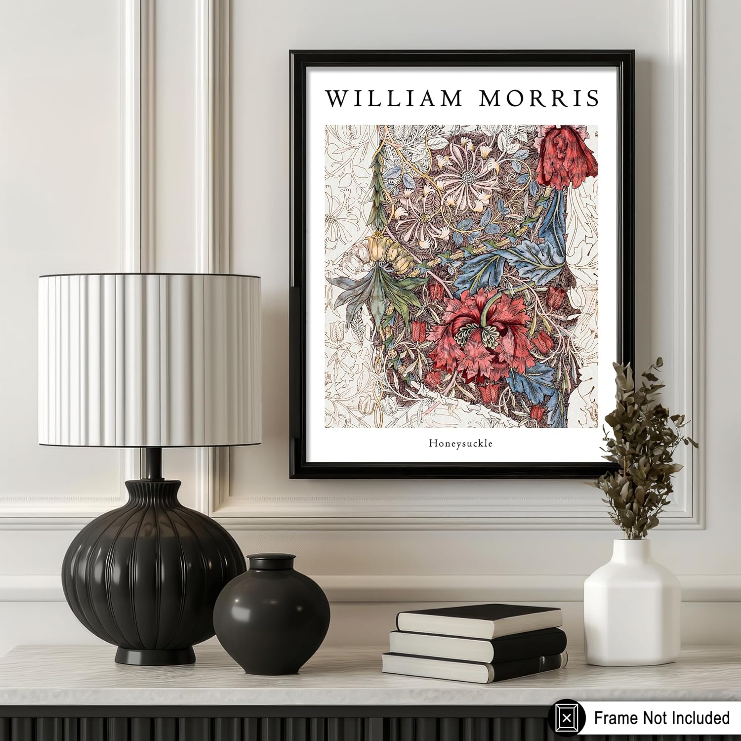 Poster Master Vintage William Morris Poster - Retro Honeysuckle Print - Work In Progress Art - Flower & Leaves Design - Botanical Print - Floral Graphic - Aesthetic Office Decor - 8x10 UNFRAMED