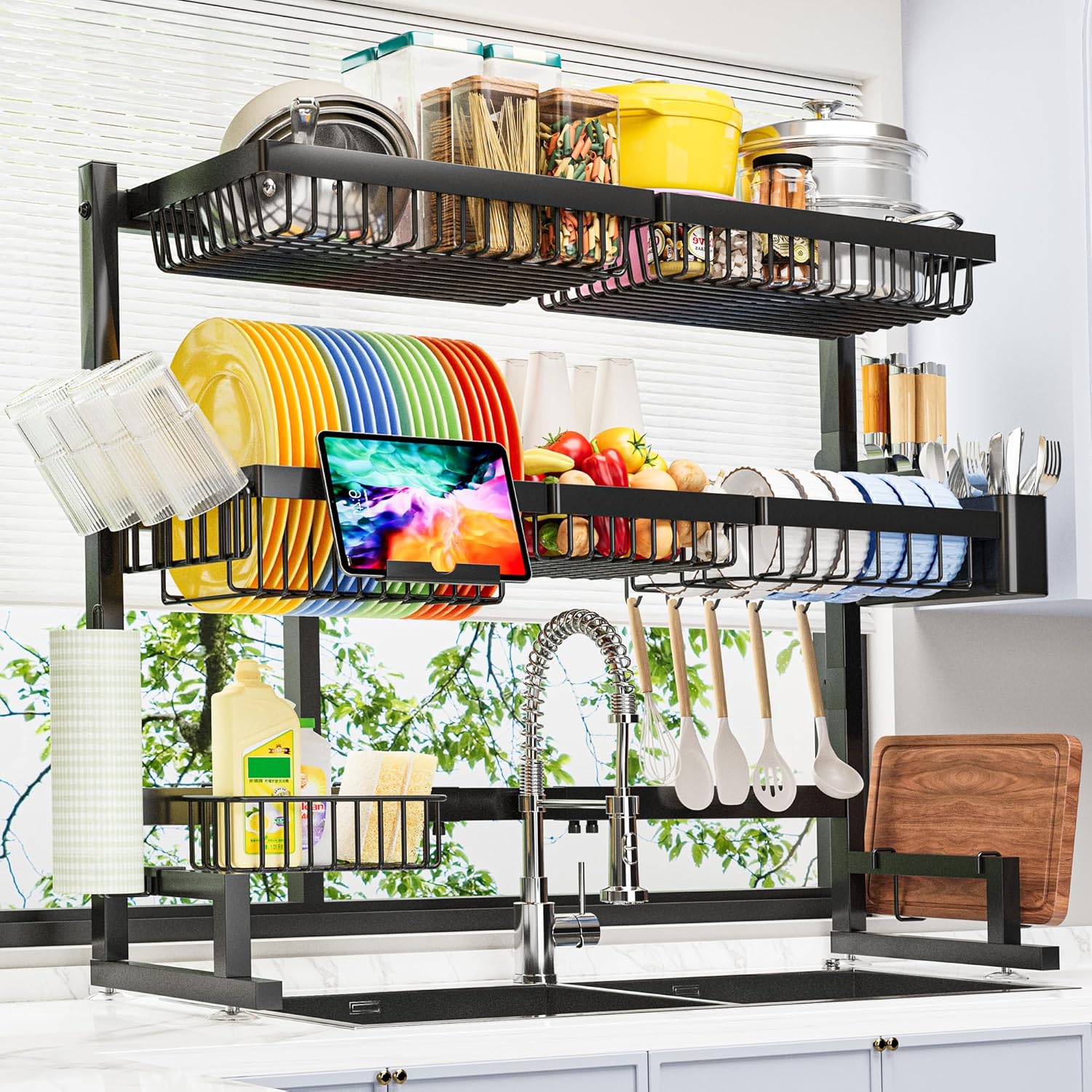 Expandable 2-Tier Over Sink Dish Drying Rack – Adjustable Design 31-39.4L