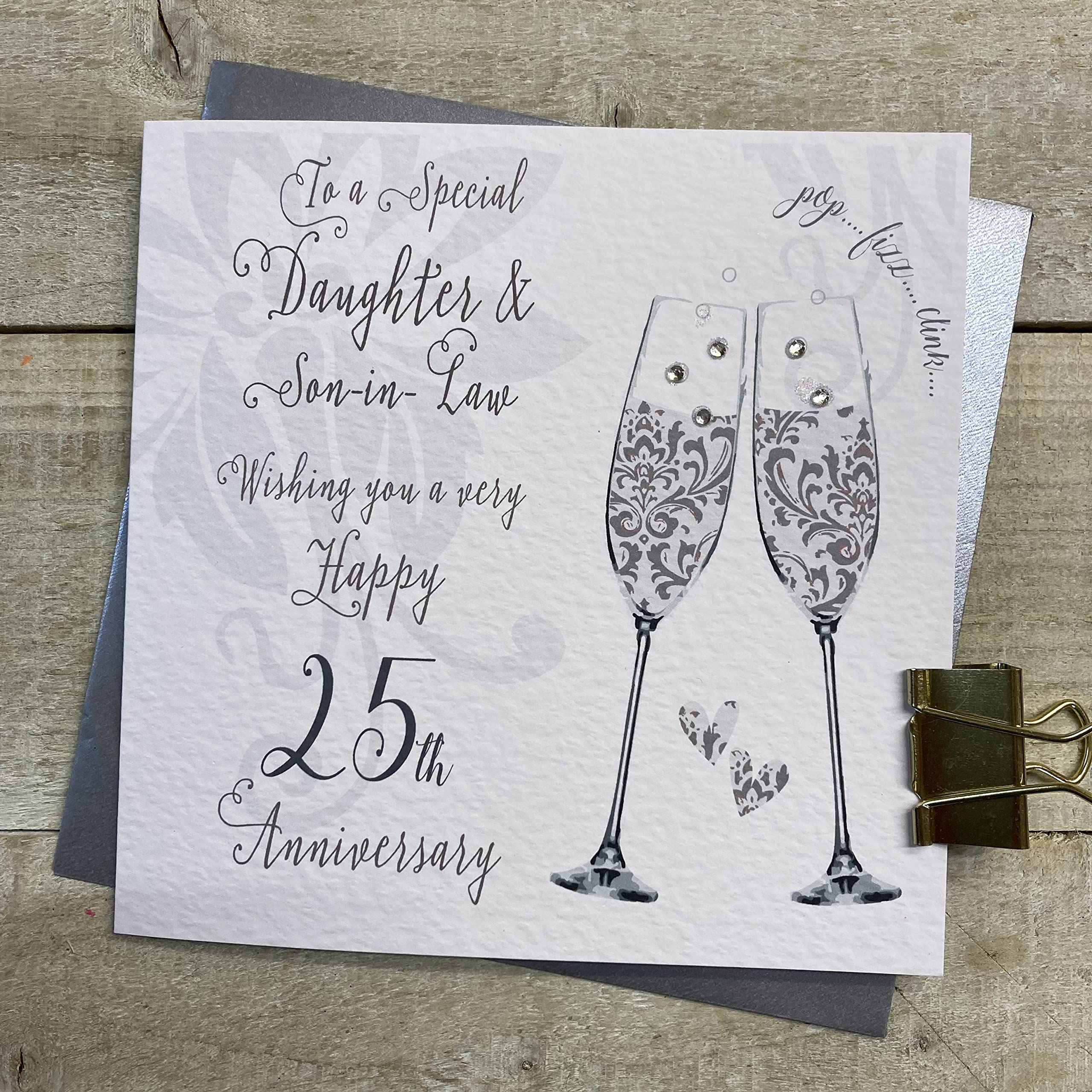 WHITE COTTON CARDS Daughter & Son-in-Law 25th Anniversary Card, Silver, Bubbles & Flutes Handmade DT125-DS