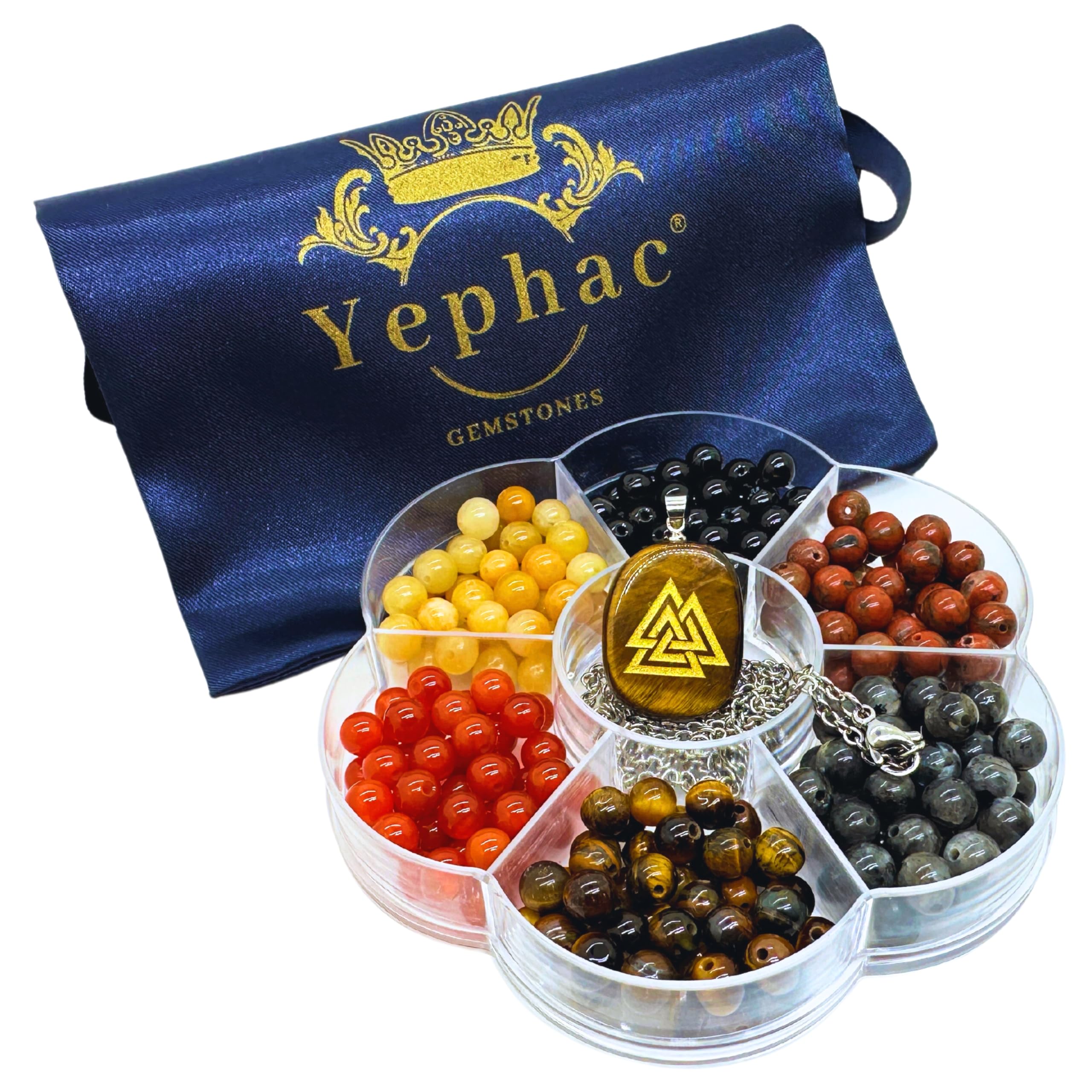 Yephac Jewelry Making Kit with 280pcs 6mm Gemstone Beads and a Gemstone Odin Valknut Pendant