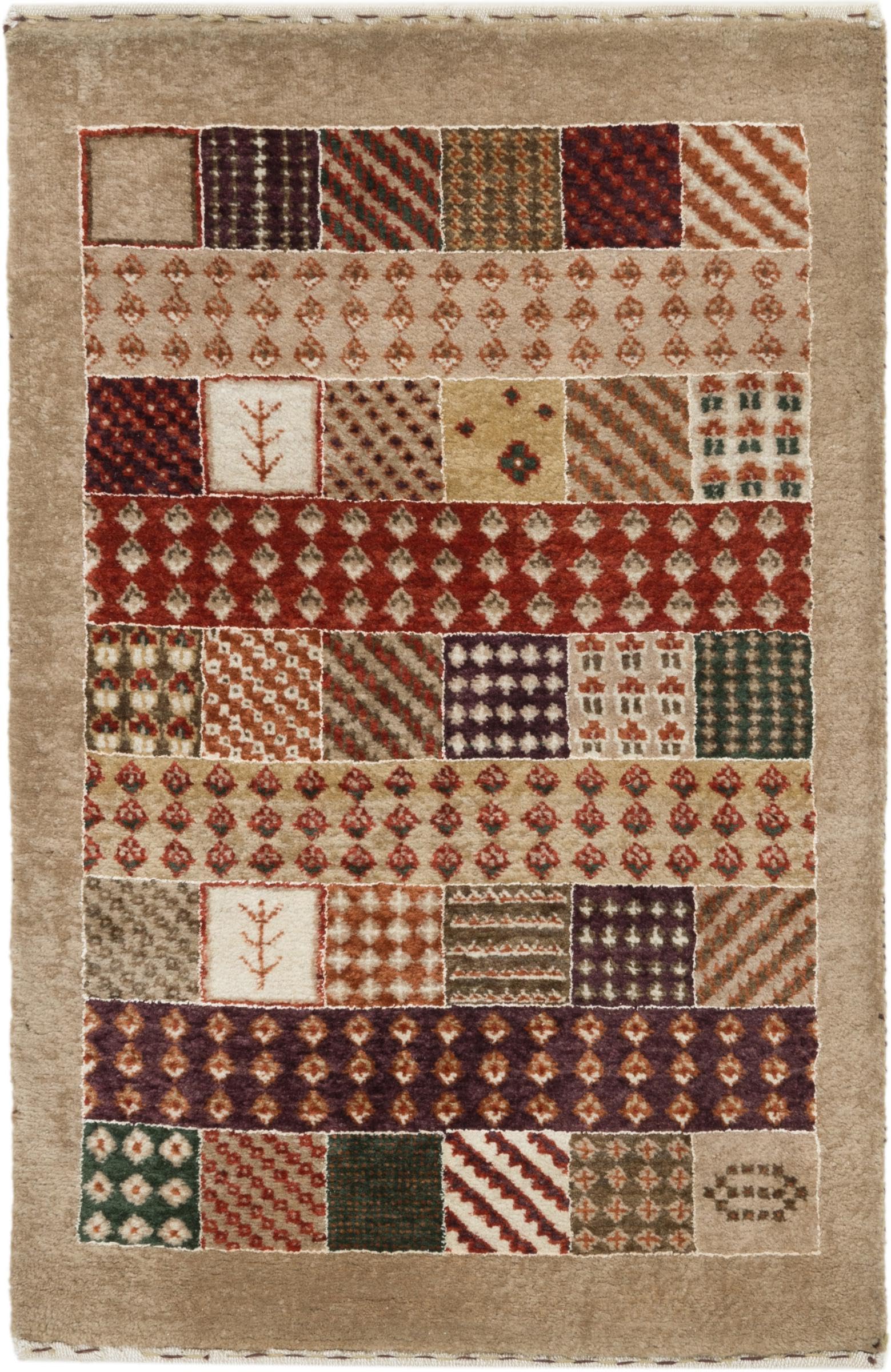 Tapis de laine moderne Gabbeh Loribaft authentique noué main Inde 60 x 93 cm