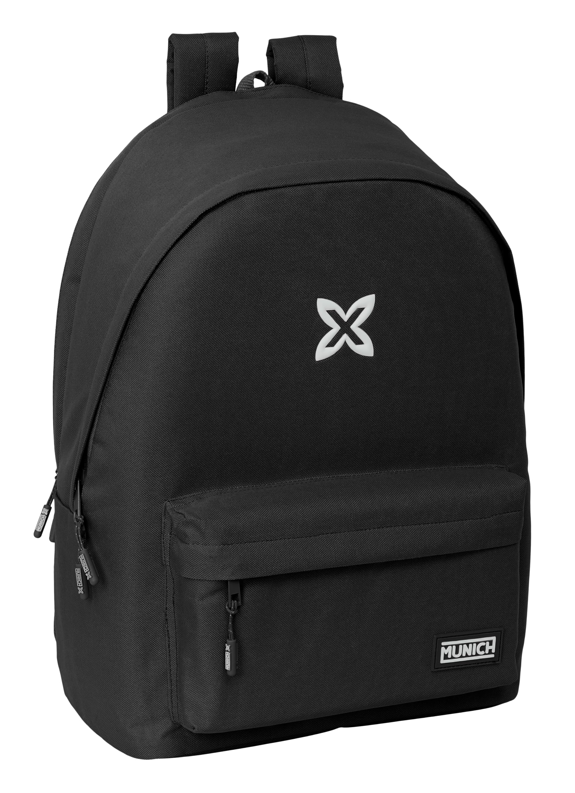 safta Munich Basic - Zaino per laptop da 15,6" e USB, ideale per giovani di diverse età, tessuto riciclato, comodo e versatile, qualità e resistenza, 31 x 18 x 44 cm, colore: nero, Nero, Estándar,