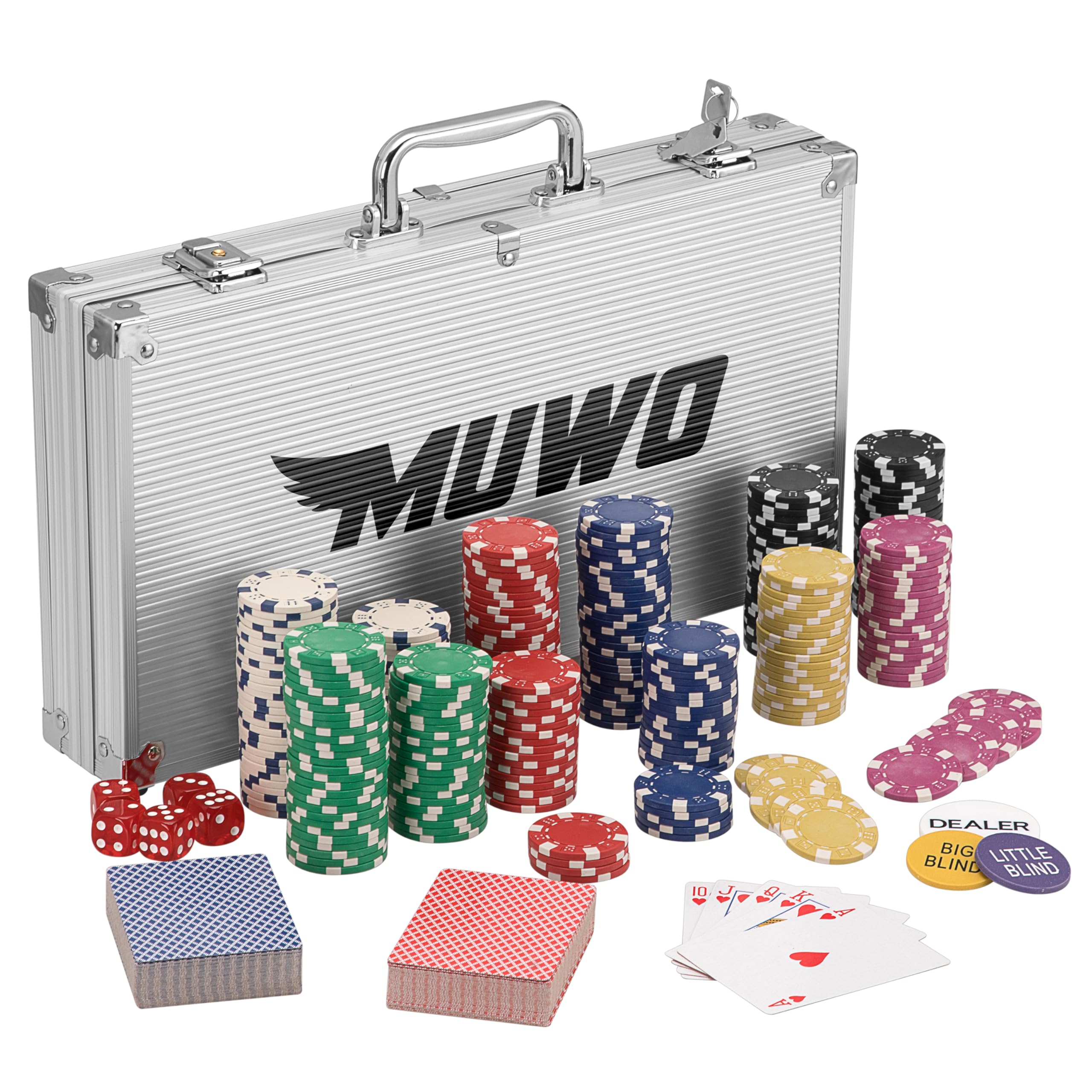 MUWO «Todo en juego de maletas de póquer con 300 fichas o con 500 chips Casino juego completo en práctico maletín de aluminio (300 fichas)
