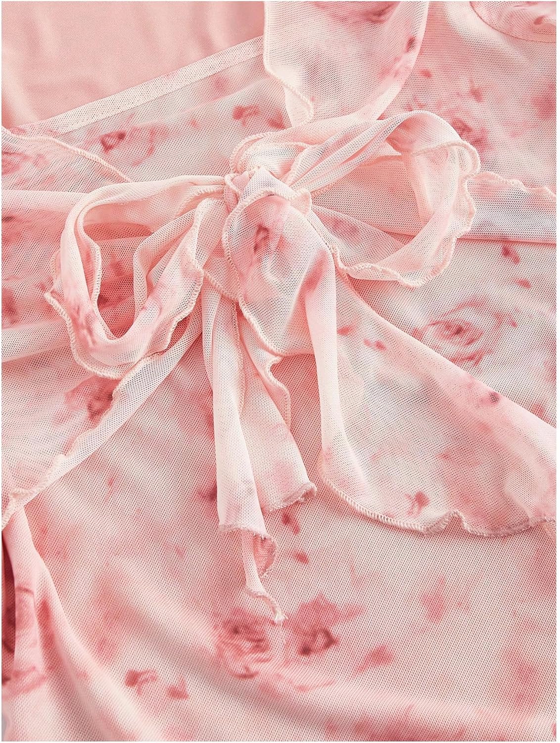 QJQ Women's Sheer Mesh Grunge Shirts Long Bell Sleeve Crewneck Going Out Lace Tops Goth Clothes - Image 3