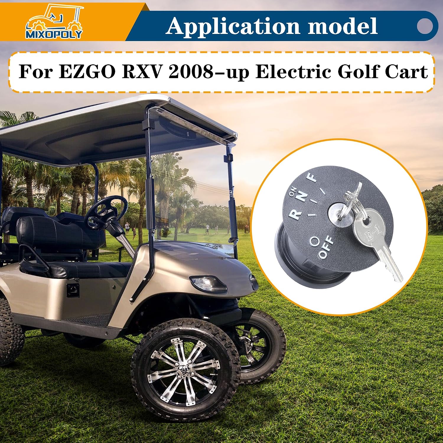 Golf Cart Ignition Key Switch Kit for EZGO RXV 2008-up Electric Golf Cart with 4 Gear Position, 4 Terminal and 2 Spare Keys,OEM 605637,611283,609682