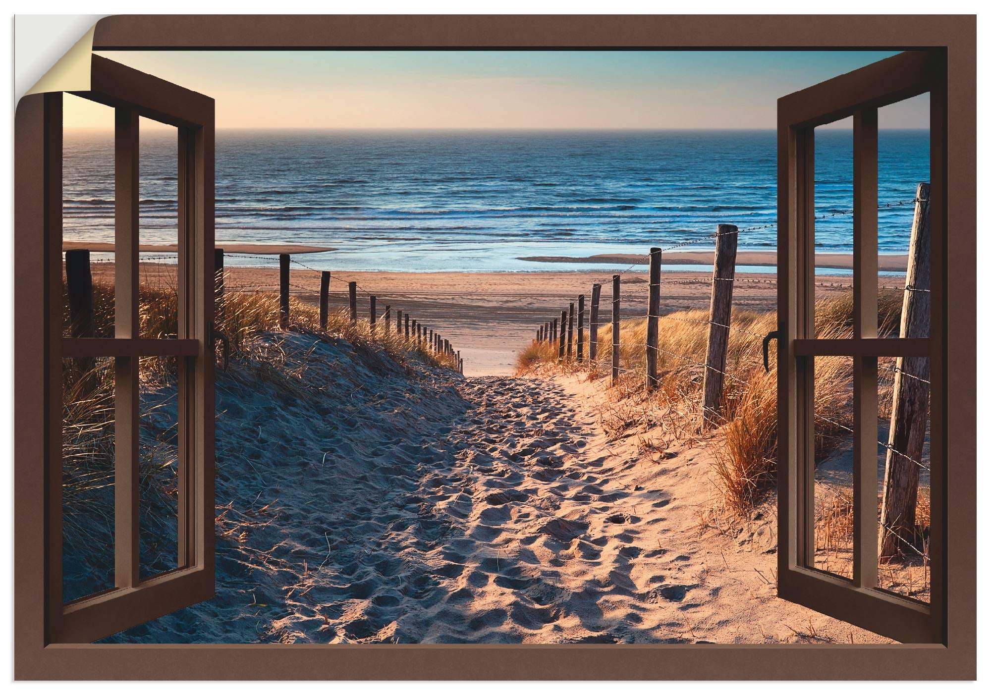 ARTland Wanddeko Wandtattoo selbstklebende Vinylfolie 130x90 cm Fensterblick Fenster Strand Düne Meer Maritim Landschaft Küste Natur T6BW