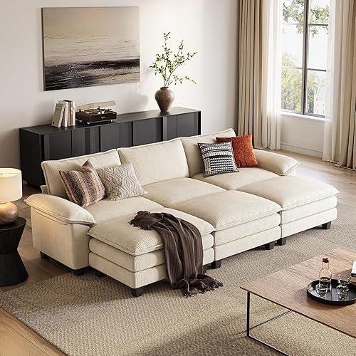 Miniatura 9 de LINSY HOME Sofá modular de 157 pulgadas, sofá modular de pana con nube para sala de estar, sofá en forma de U con otomana móvil, sofás modulares de