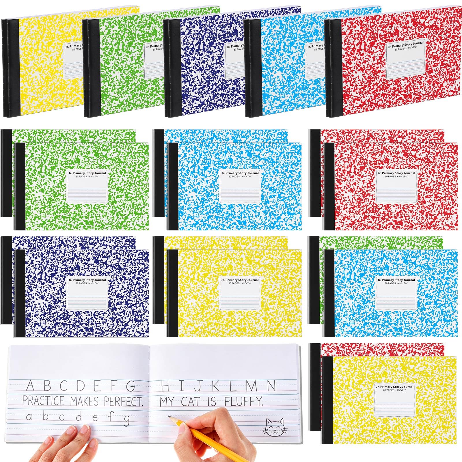 Fainne 20 quaderni per composizione, 80 pagine, mezza misura, a righe larghe, 11,9 x 19,5 cm, spaziatura 28,9 cm, copertine primarie assortite (colorato, fiocco di neve)