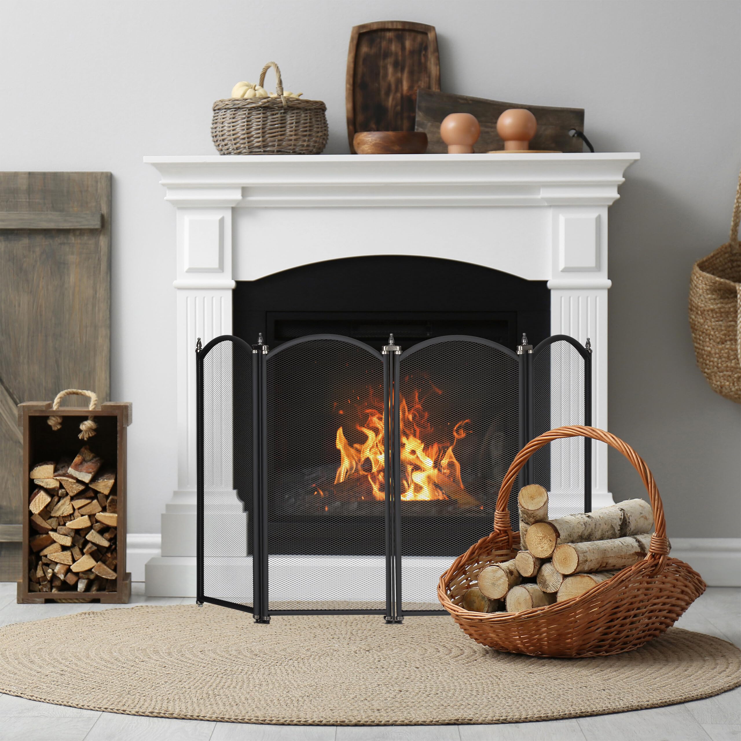 Relaxdays Pare-feu de cheminée à 4 Panneaux, Pare-étincelles poêle, HxL: 54x97,5 cm, métal, Noir