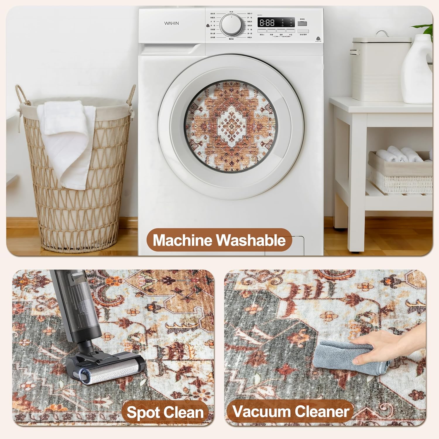 Tangsoo 2x5 Washable Runner Rug for Hallways, Non Slip Vintage Rugs, Soft Low Pile Long Rug Runner, Print Distressed Turmeric Carpet Runners for Kitchen Bedroom Entryway Bathroom Living Room