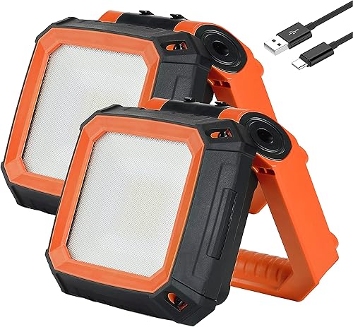 Paquete de 2 luces de trabajo magnéticas portátiles LED con soporte, recargable, iluminación regulable de 900 lúmenes, base giratoria de 190,