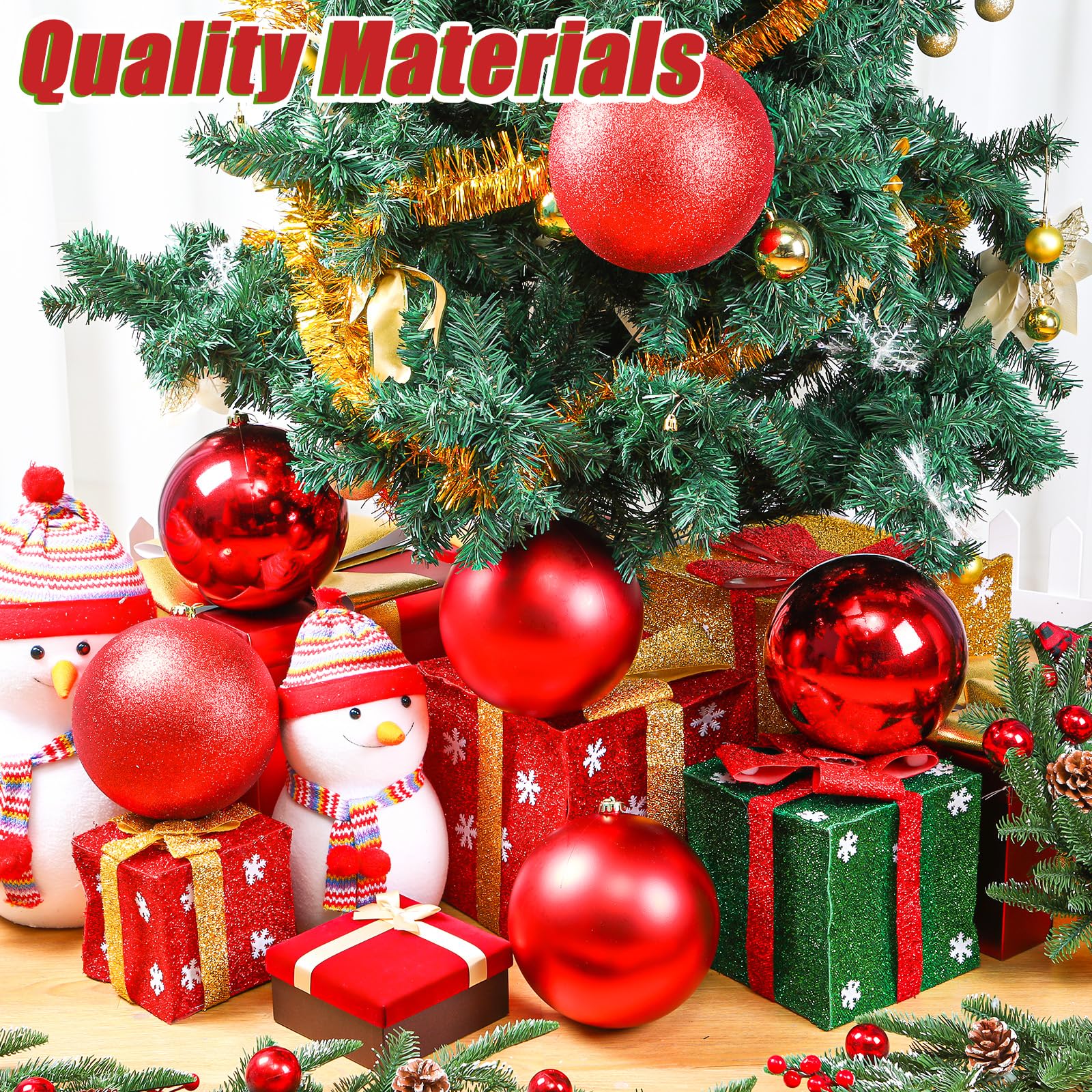 Wettarn Extra große Weihnachtskugel-Ornamente, 200 mm, übergroße, bruchsichere Kunststoff-Weihnachtskugel, hängende Dekorationen für Urlaub, Weihnachtsbaum, Outdoor-Party-Dekorationen, Rot, 6 Stück