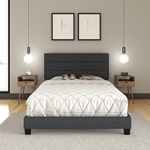 Miniatura 112 de Boyd Sleep Milan - Marco de cama de lino negro con plataforma totalmente tapizada con cabecero ajustable, base o somier calificado para su uso Negro