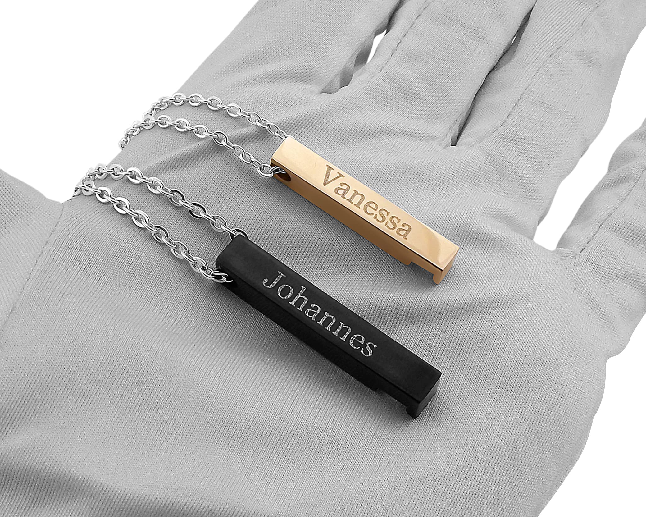 2 Stück Personalisierte Kette mit Gravur Edelstahl 50 cm mit Anhänger Flammen und Feuer in silber schwarz gold - Personalisierte Geschenke für Damen Herren Freundin Freund - Partner Halskette