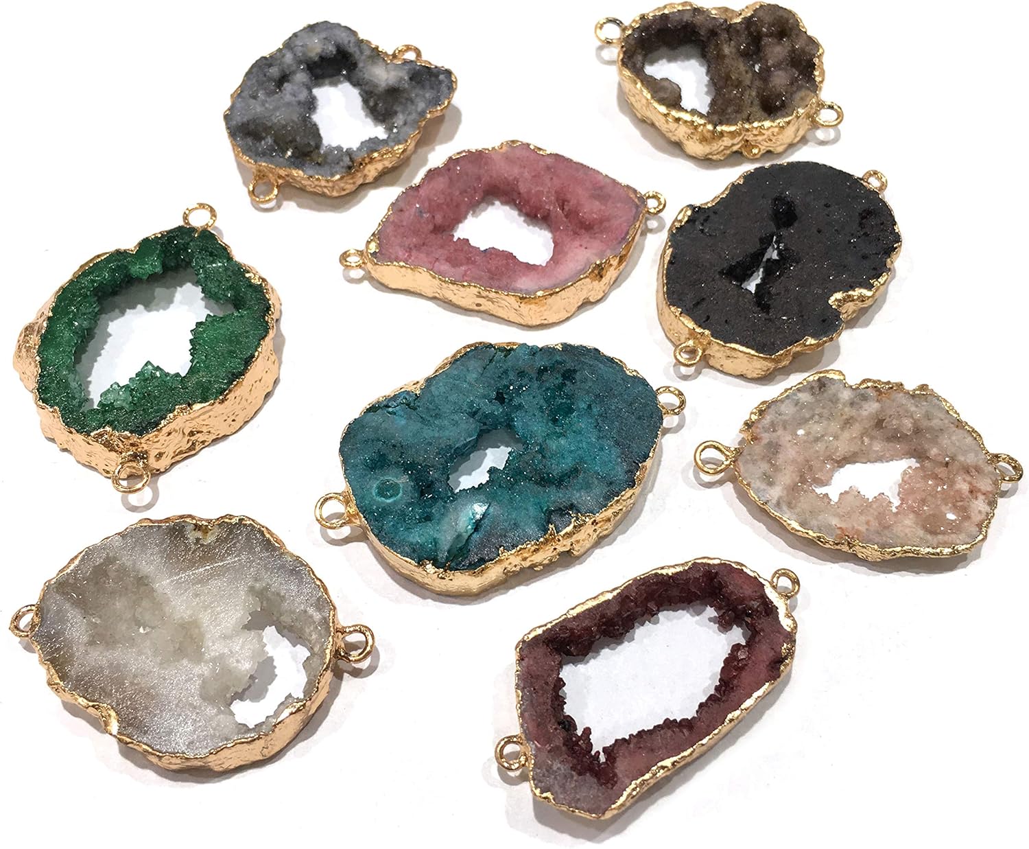 Natural Agate Geode Druzy Connectors, Crystal Quartz Pearl Links Jewelry Connectors Charms Necklace Pendant for DIY Jewelry Making Necklace Bracelet (Random 2 Pcs)