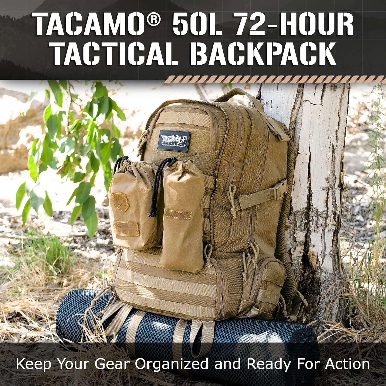 TACAMO® BC50 50L Backpack, Waterproof Backpack for Men, Tactical Backpack
