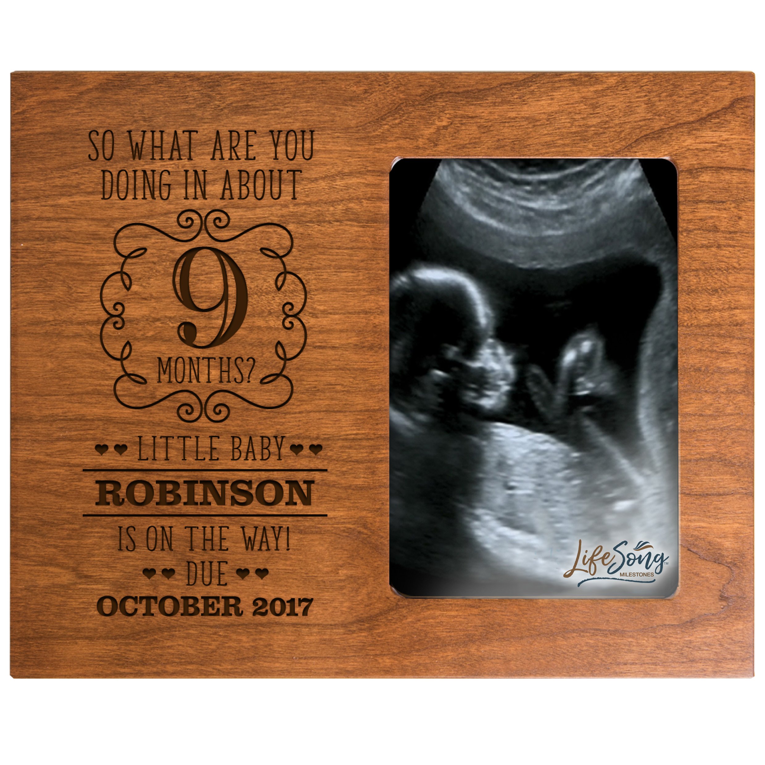 LifeSong Personalized New Baby Sonogram Picture Frame for Boys and Girls Custom Engraved Ultrasound Photo Frame for New Parents Nana,Mimi and Grandparents (Cherry)