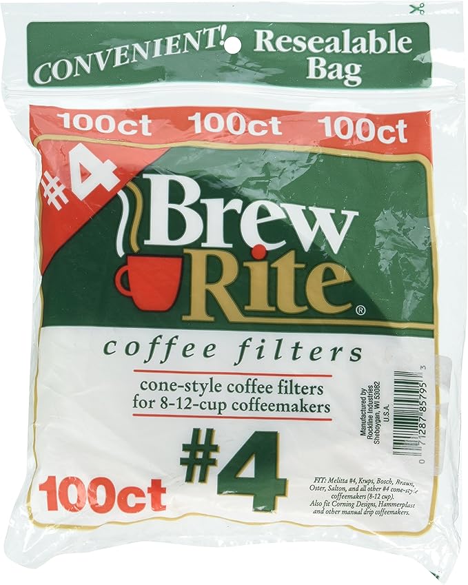 Amazon.co.jp Brew Rite 4 Cone Coffee Filters, White Paper, 100Count