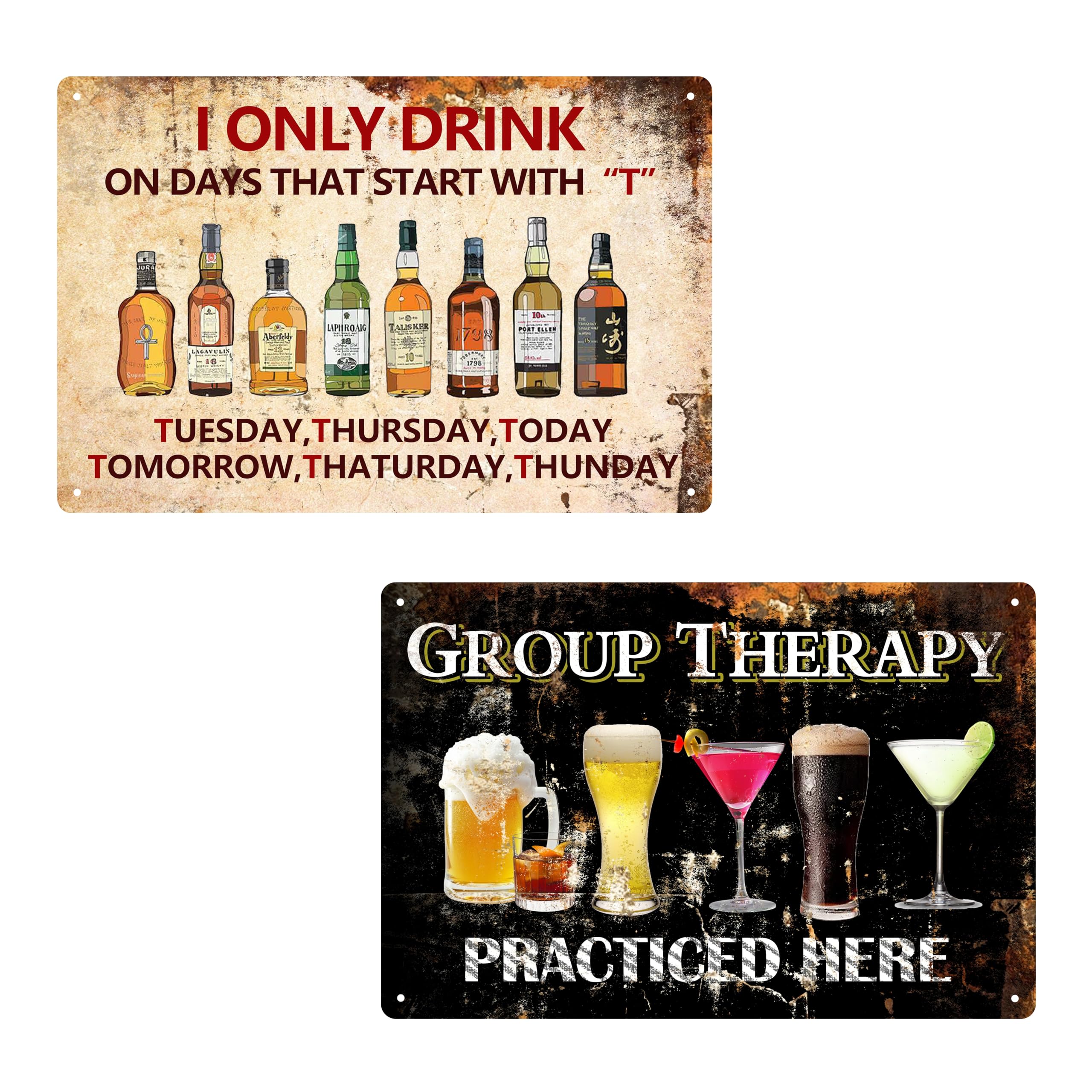 2Pcs Funny Group Therapy Metal Sign Vintage Man Cave Bar Decor Retro I Only Drink Wall Art Decor Iron Painting Vintage Garage Wall Decor Caffe Bar