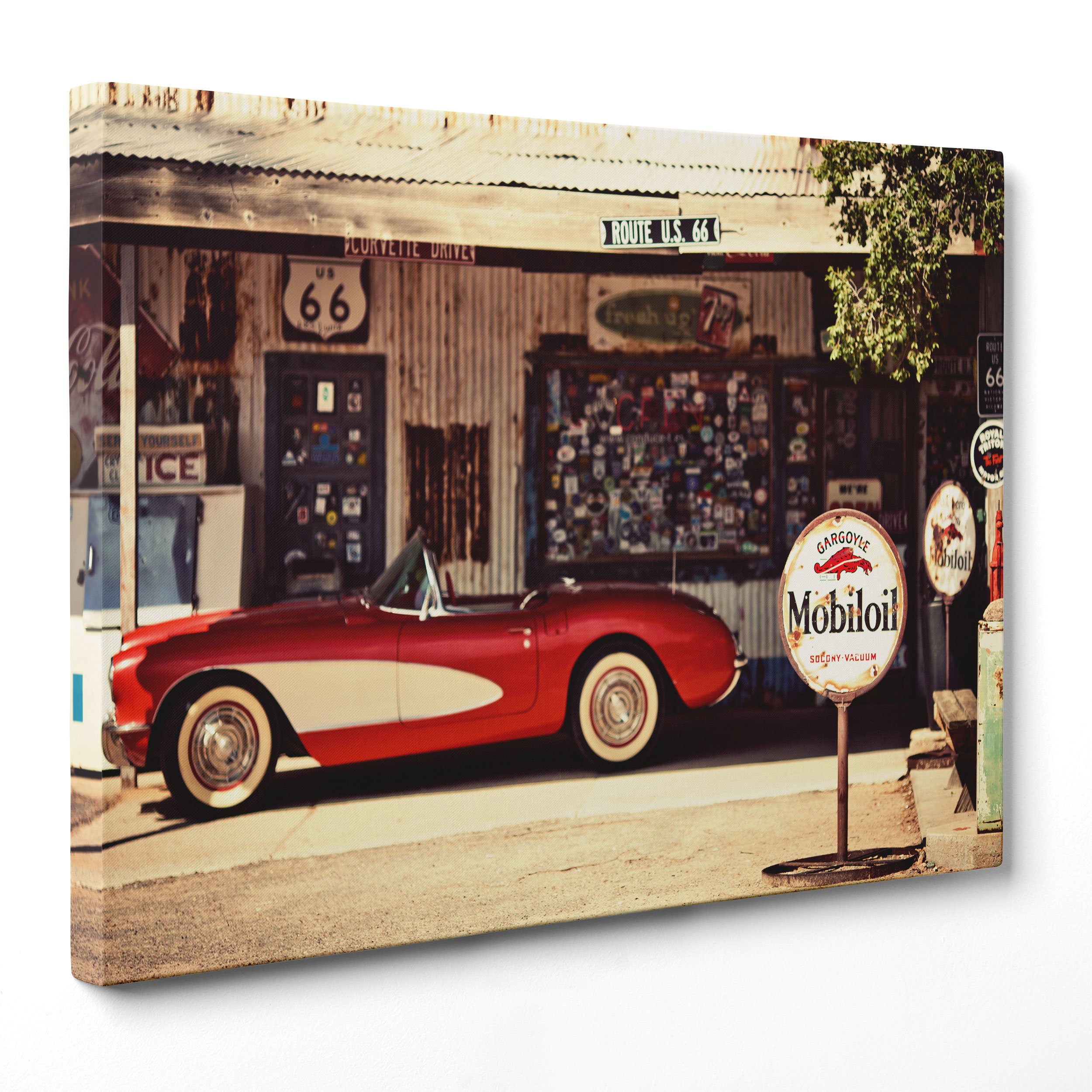 QUADRO SU TELA CANVAS - INTELAIATO - PRONTO DA APPENDERE - Route 66 - Cafè Bar - USA America - 70x100cm - Senza Cornice - (cod.1795)