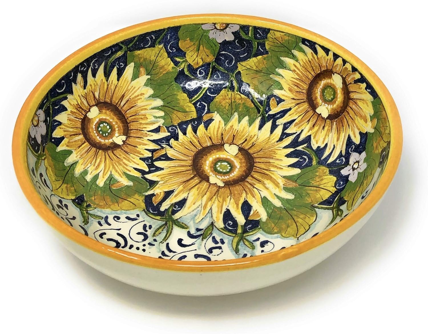 CERAMICHE D'ARTE PARRINI - Italian Ceramic Serving Bowl Decorated Sunflower Art Pottery Made in ITALY Tuscan