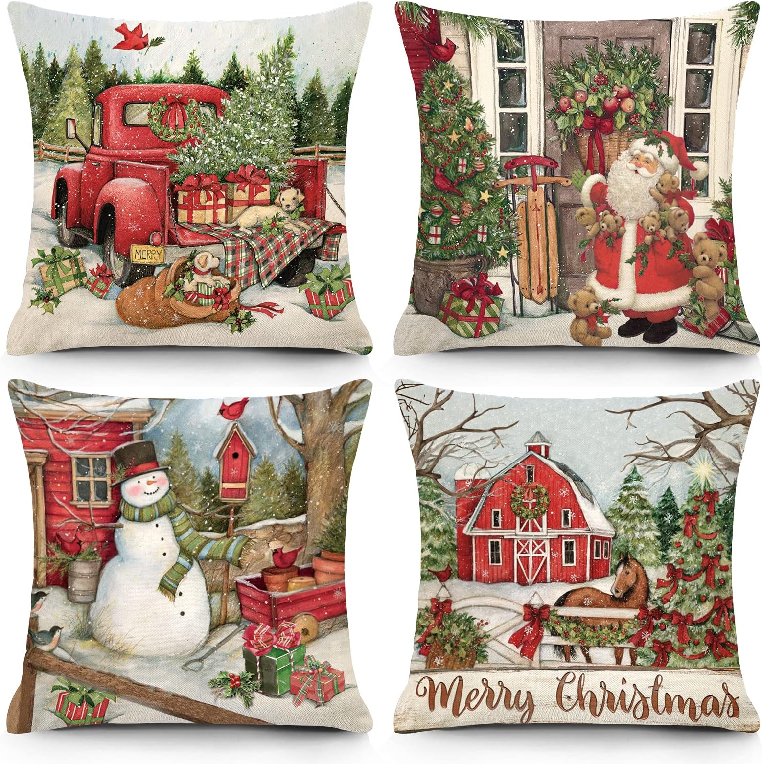 YGEOMER Christmas Pillow Covers 18x18 Inch for Christmas Decor Scenery Christmas Decorations Throw Pillow Covers for Sofa Couch Home Decoration Set of 4