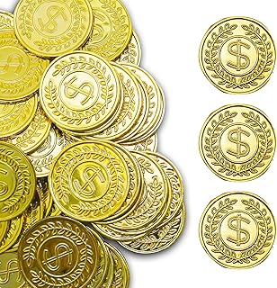 soitzhoc 100 pièces pièces d'or en plastique,pièces jouets pièces d'or jouets pour les chasses au trésor et les cadeaux de fête