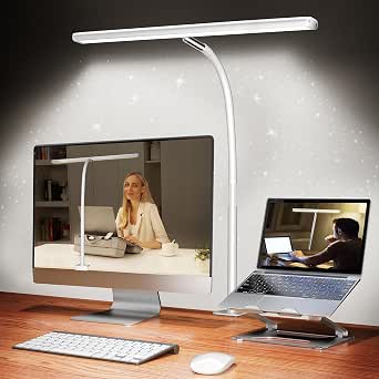 Airlonv LED Desk Lamp with Clamp, 17-inch Dimmable Light, White, 2700K-6500K, 100 LEDs, 360° Gooseneck, Compatible with Monitors up to 30 inches