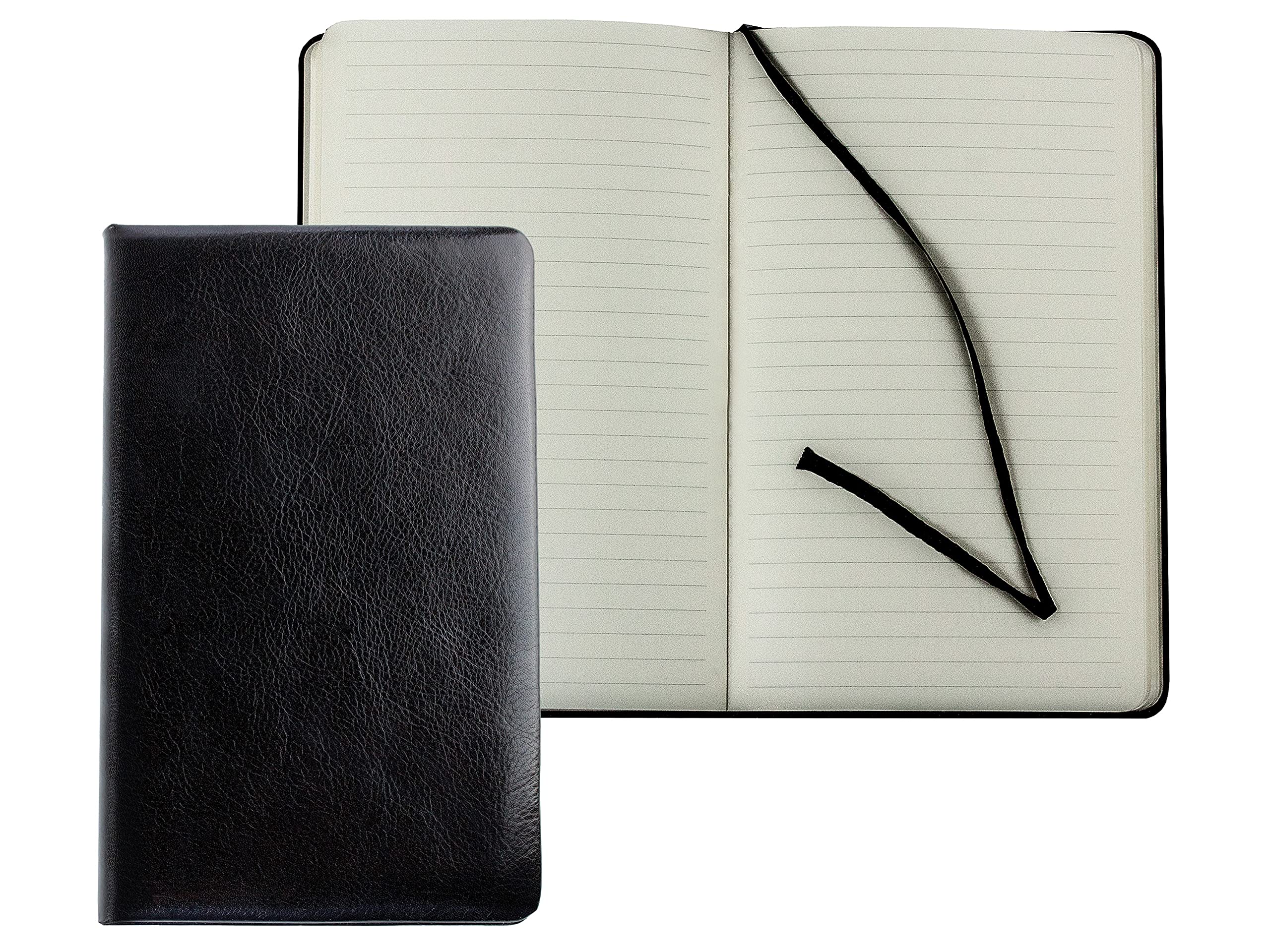 DELMON VARONE - Personalisierbares Notizbuch DIN A5 schmal, gebunden in Premium Vintage Anilin schwarz - Buch liniert im Hardcover Ledereinband mit Merkband -Geeignet auch als Tagebuch & Reisebuch