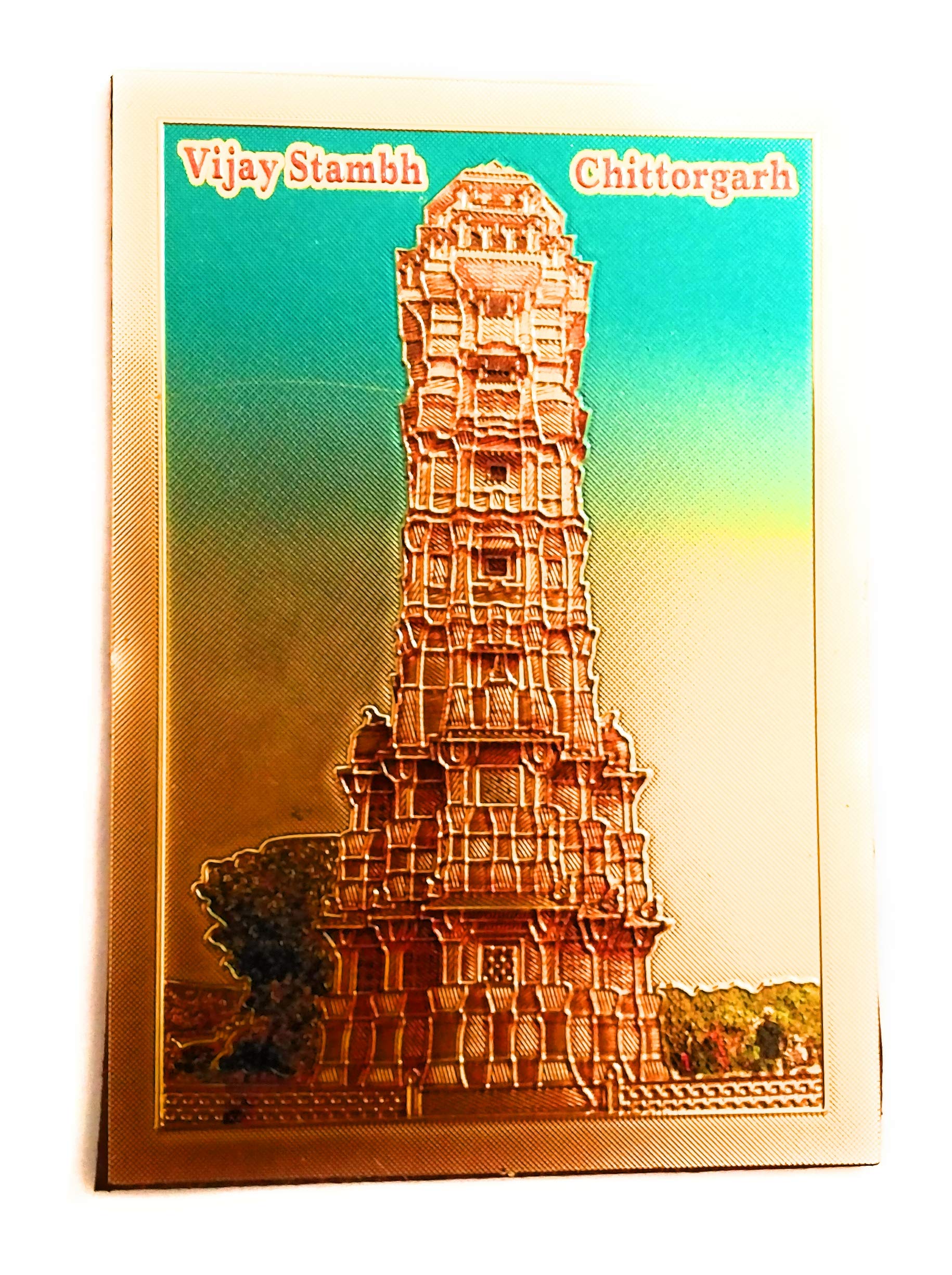 Aayam Design and Solutions India Souvenir Vijay Stambh Golden foil Sticker Magnet for Fridge/Magnetic memo Boards Rectangular (6.5 cm x 4.5 cm x 0.01 cm)