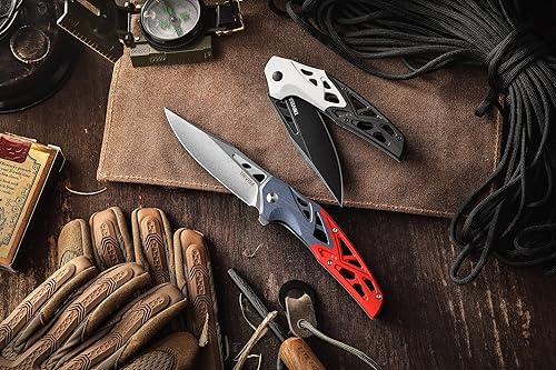 Miniatura 7 de TRIVISA Cuchillo plegable EDC con clip de bolsillo para hombres hoja de acero K110 de lavado a la piedra de 374 pulgadas pivote de rodamientos de