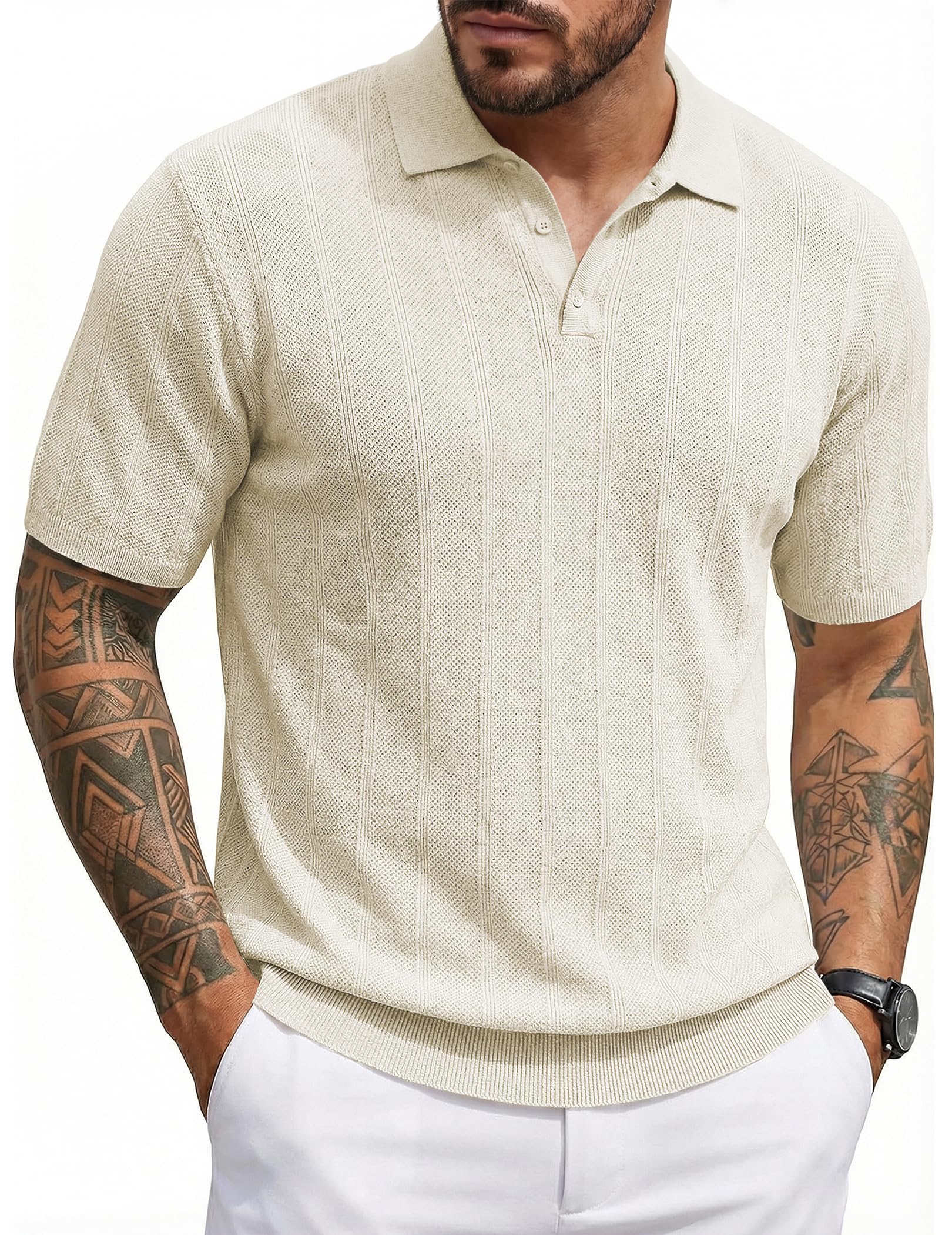 JMIERR Poloshirt Herren Kurzarm Strickpolo Tshirt Sommer Business Casual Polo Herren Regular Fit Gestrickt Polohemd Männer Golf T-Shirt S-3XL
