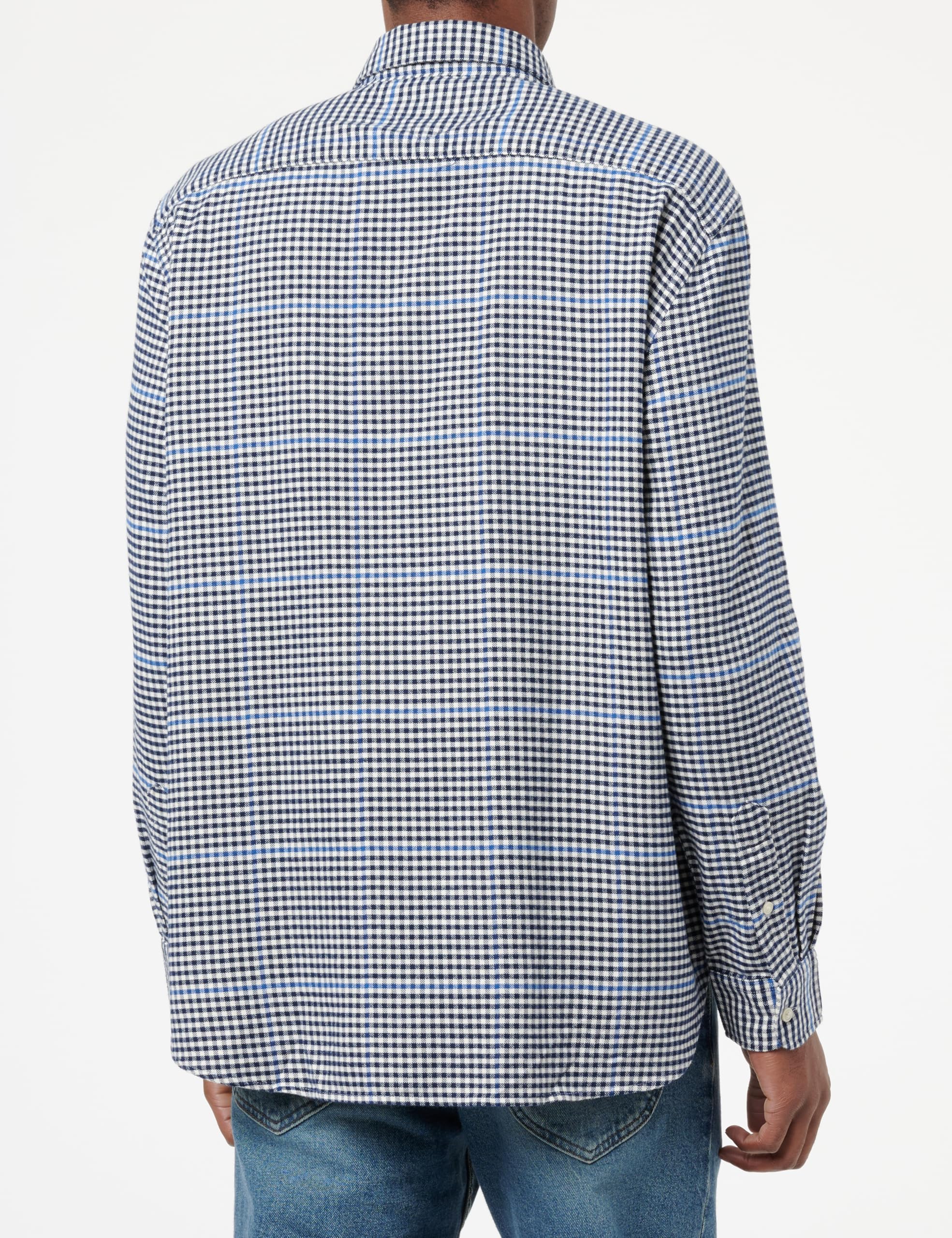 Tommy Hilfiger Camiseta de Manga Larga Hombre Brushed Gingham Overcheck Shirt con Bolsillo en el Pecho