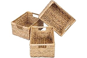 3-Pack Large Rectangle Wicker Baskets for Storage with Handles and Organizing