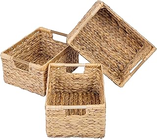 Large Wicker Basket Rectangular with Wooden Handles for Shelves, Water H...