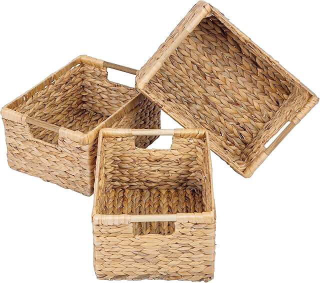 Large Wicker Basket Rectangular with Wooden Handles for Shelves, Water H...