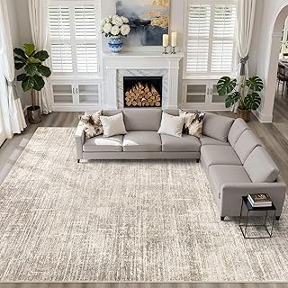 10x14 Area Rugs Living Room: Washable Large Neutral Brown Rug Abstract S...